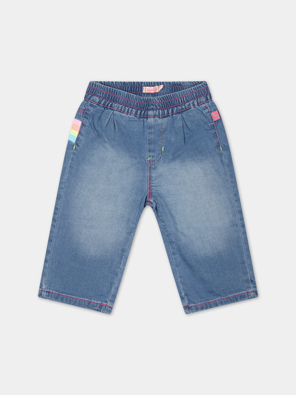 Jeans blu per neonata con stampa